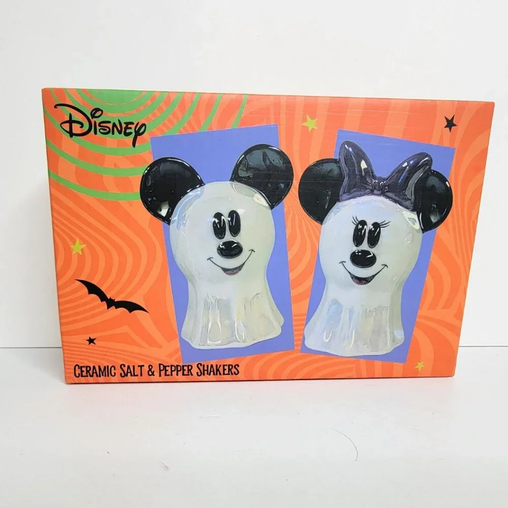 Mickey & Minnie Mouse Halloween Disney Iridescent Ghost Salt Pepper Shakers NEW